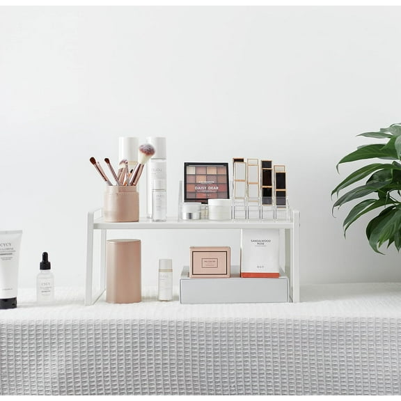 2Pack Stackable Cabinet Shelves Heavy Duty Metal Nonslip White Storage Organizer for Kitchen Pantry Cabinet Countertop