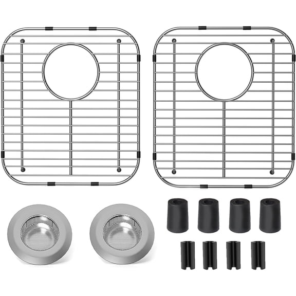 2Pack Stainless Steel Kitchen Sink Grid,13.2" x 11.6" x 1.2" Sink Protectors With Rear Drain Hole,Sink Rack for Bottom of Sink, Anti-rust Metal Sink Bottom Grid With 2Pack Sink Strainers