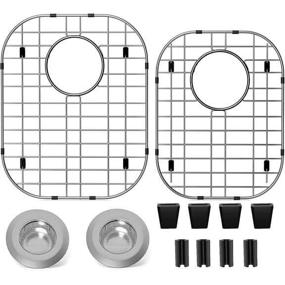 2Pack Stainless Steel Kitchen Sink Grid,13.2" x 11.6" x 1.2" Sink Protectors With Rear Drain Hole,Sink Rack for Bottom of Sink, Anti-rust Metal Sink Bottom Grid With 2Pack Sink Strainers