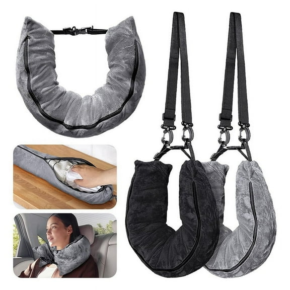 2Pack Stuffable Travel Pillow for Extra Luggage, Velvet Travel Neck Pillow with Ad G3235