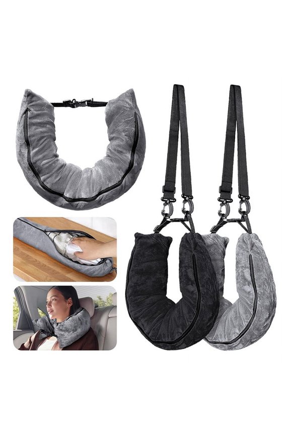 2Pack Stuffable Travel Pillow for Extra Luggage, Velvet Travel Neck Pillow with Ad G3235