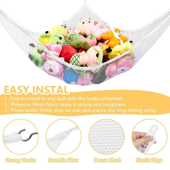 2Pack Stuffed Animal Net or Hammock, Stuffed Animal Net, Jumbo Toy Net Hammock, for Stuffed Animals Wall Sling Corner Extra Large Kids Children Mesh Toy Net Organizer