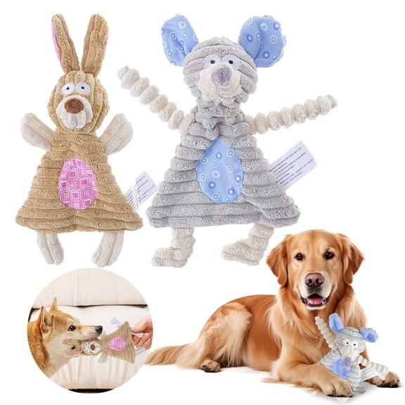 2Pack No Stuffing Dog Toys, Easter Bunny Crinkle Dog Toy, Tiny Fetch Dog Toy - Puppy Toys to Keep Them Busy, Squeaky Crinkle Chew Fetch Interactive Toy, Tough Durable for Small/Medium/Large Dogs