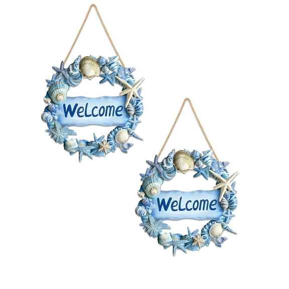 2Pack Summer Beach Welcome Wooden Letter Sign Hanging Decoration For Doorway Wreath Home Decor