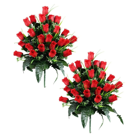 2Pack Sympathy Silks Cemetery Flowers Gravesite Flowers Red Lilies With White Daisies And Red Roses (1) Bouquet Artificial Flowers Home Decor
