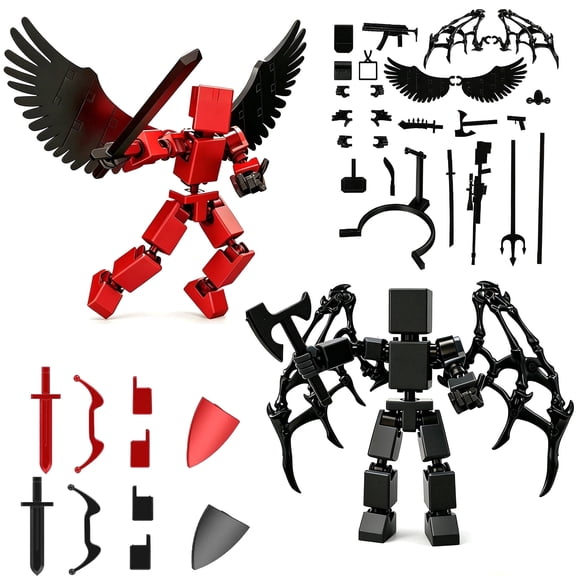 2Pack T13 Action Figure Set,3D Printed Robot Titan Dummy,Fully Articulated Robot Models DIY Assembly Kit with Wings,Supports and Replaceable Hand Accessories