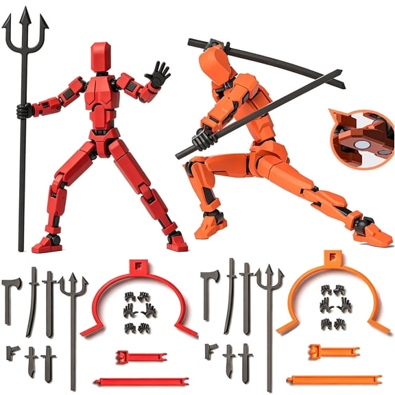 2Pack T13 Action Figure Set(Assembly Completed),Robot Titan Fully Articulated Robot Models Kit with Supports and Replaceable Hand Accessories
