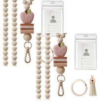 2Pack Teacher Lanyard With Id Holder Fashion Wood Beaded Lanyard For Keys Super Cute Boho Breakaway Lanyard For Women Excluding Paper Cards Office&Craft&Stationery Home Decor