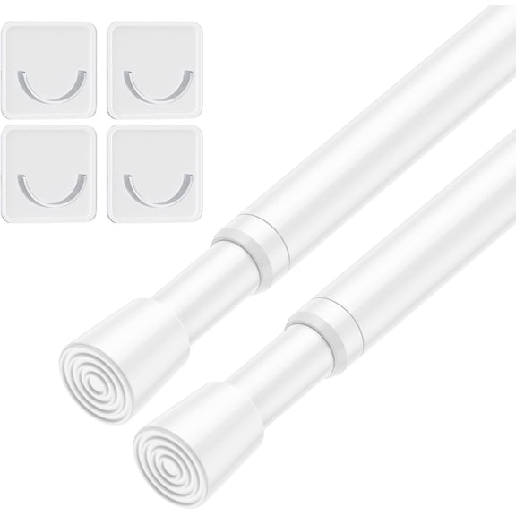 2Pack Tension Curtain Rod 26-39 Inch White No Drilling Spring Loaded Rods Adjustable Extendable for Window Closet Bookshelf Kitchen Bathroom