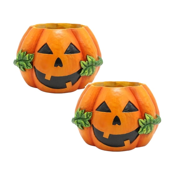 2Pack Terrifying Halloween Decorations Face Pumpkin Resin Planter For Home Desktop And Interior Design Flower Pots Home Decor
