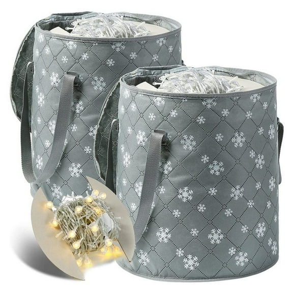 2Pack Thickened Christmas Light Storage Bag with Cardboard Wraps Xmas Holiday Light Bulbs Storage Bags with Dual Zippered Closure and Reinforced Handles