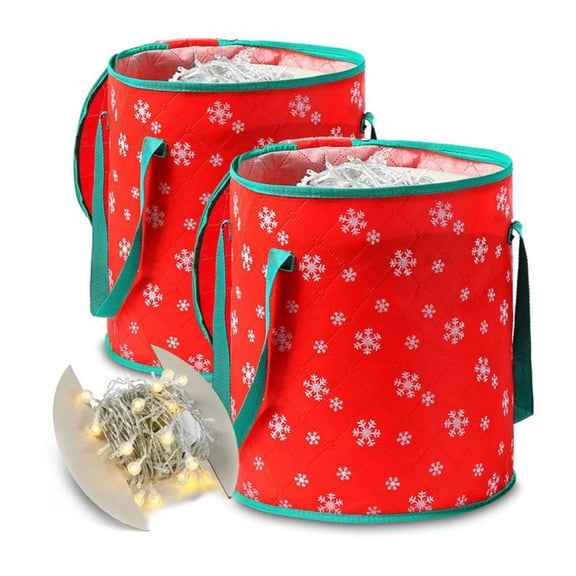 2Pack Thickened Christmas Light Storage Bag with Cardboard Wraps Xmas Holiday Light Bulbs Storage Bags with Dual Zippered Closure and Reinforced Handles
