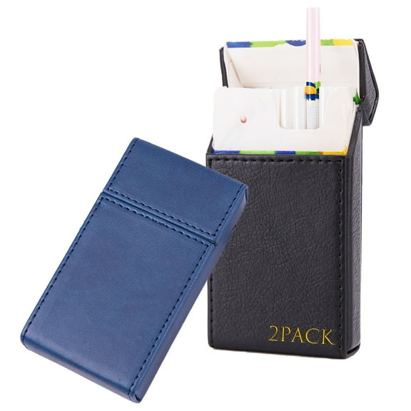 2Pack Thin Cigarette Case - PU Leather Slim Cigarette Holder for Whole Pack (Fits 20 Cigs), Portable Cigarette Box
