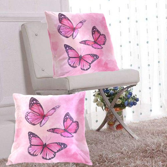 2Pack Throw Pillow Covers 20x20 Inch, Cotton Flannel Decorative Pillow Cases, Double-Sided Print with Hidden Zipper, Washable Anti-Shrink for Home Decor Blush Monarch Butterflies