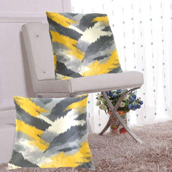 2Pack Throw Pillow Covers 20x20 Inch, Cotton Flannel Decorative Pillow Cases, Double-Sided Print with Hidden Zipper, Washable Anti-Shrink for Home Decor Brushstroke Yellow Grey Camo Print