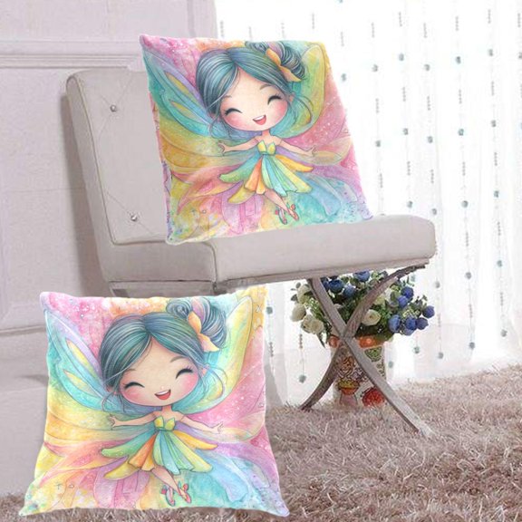 2Pack Throw Pillow Covers 20x20 Inch, Cotton Flannel Decorative Pillow Cases, Double-Sided Print with Hidden Zipper, Washable Anti-Shrink for Home Decor Joyful Rainbow Sprite
