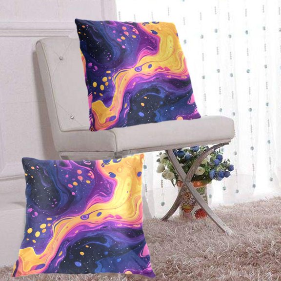 2Pack Throw Pillow Covers 20x20 Inch, Cotton Flannel Decorative Pillow Cases, Double-Sided Print with Hidden Zipper, Washable Anti-Shrink for Home Decor Psychedelic Colors Pattern