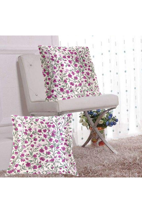 2Pack Throw Pillow Covers 20x20 Inch, Cotton Flannel Decorative Pillow Cases, Double-Sided Print with Hidden Zipper, Washable Anti-Shrink for Home Decor Red-pink Magenta Flowers