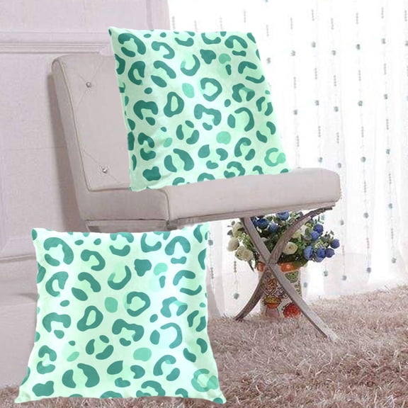 2Pack Throw Pillow Covers 20x20 Inch, Cotton Flannel Decorative Pillow Cases, Double-Sided Print with Hidden Zipper, Washable Anti-Shrink for Home Decor Soft Green Tonal Cheetah Print
