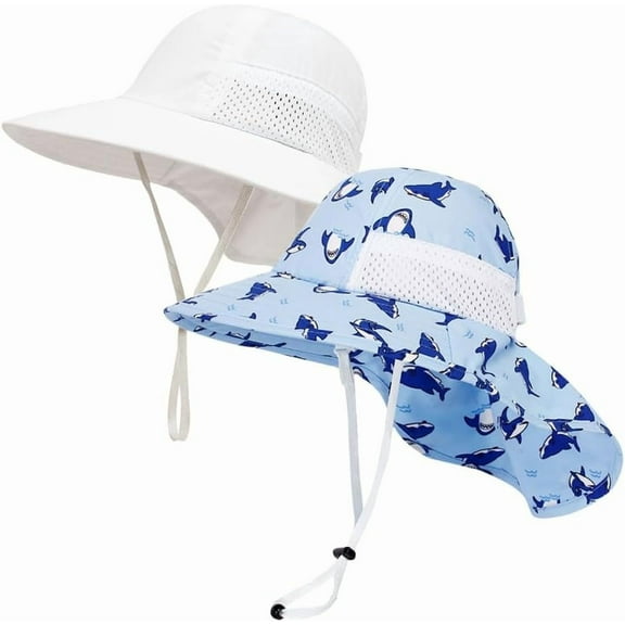 2Pack Toddler Sun Hat Baby Beach Hat Summer UPF 50 Protection Caps for Boys Girls Wide Brim Neck Flap Outdoor Play Hats