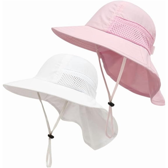 2Pack Toddler Sun Hat Baby Beach Hat Summer UPF 50 Protection Caps for Boys Girls Wide Brim Neck Flap Outdoor Play Hats