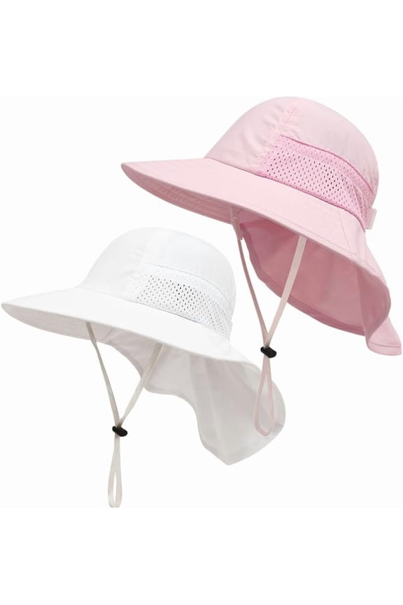 2Pack Toddler Sun Hat Baby Beach Hat Summer UPF 50+ Protection Caps for Boys Girls Wide Brim Neck Flap Outdoor Play Hats