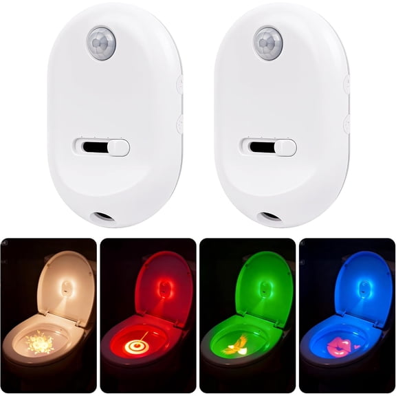 2Pack Toilet Night Light with Motion Sensor, Rechargeable Toilet Bowl Light with 13 Color Changing and 4 Projection Patterns for Bathroom Toilet Hallway