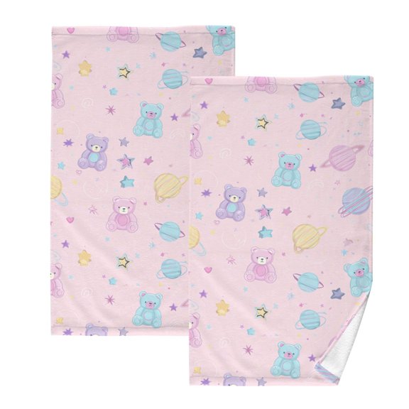 2Pack Towel Set Soft 100% Cotton Absorbent Face Towels Cute Pastel Space Pattern