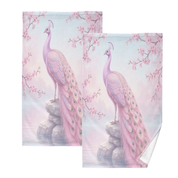 2Pack Towel Set Soft 100% Cotton Absorbent Face Towels Pink Peacock