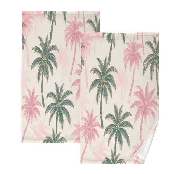 2Pack Towel Set Soft 100% Cotton Absorbent Face Towels Tropical Palm Tree Prttern