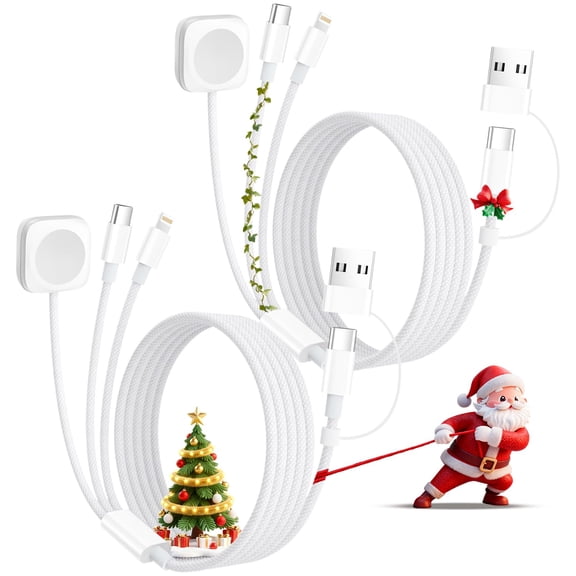 2Pack Travel Essentials 3 in 2 Multi Charging Cable for iWatch Charger/Type C/IP, Nylon iPhone Charger Cord, Multi Chargers for All Devices Compatible with iWatch Series/iPhone 17-11/iPad/AirPods 4FT