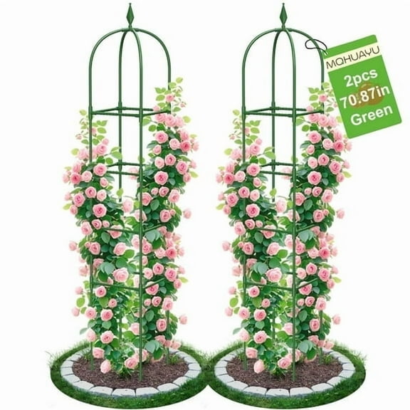 2 Pack 4 Tiers  70.87" Garden Obelisk Trellis for Climbing Plants, Metal Rustproof Plant Support Rose Trellis, Tower Potted Cages for Flowers Fruits Vegetable Vines Indoor & Outdoor, Green