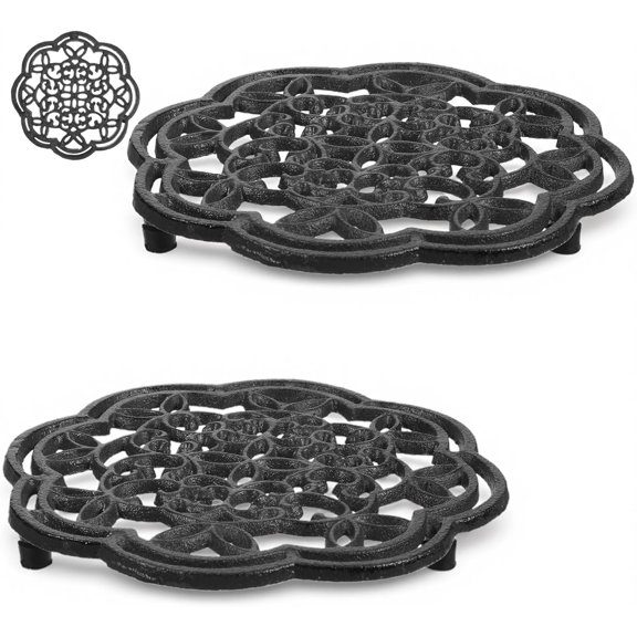 2Pack Trivet for Hot Dishes Cast Iron Trivet 7.7 inch trivets for hot pots and Pans cast Iron trivets for hot Dishes Metal Rustproof hot Plate Holder Pot Stands with Rubber Pegs Kitchen