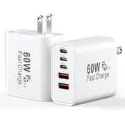 USB C Fast Charger Block, 60W Wall Charger Plug, 2Pack 5-Port Type C Phone Charging Cubes Power Adapter Multiport Brick Compatible with iPhone 17/16/15/14/13/Pro Max/Plus,Galaxy S26 Ultra S25 Case