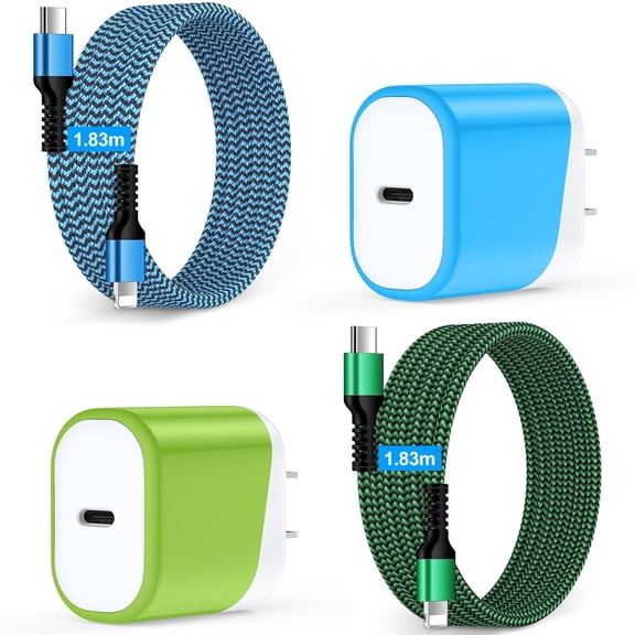 USB C Charger Block Cable Compatible for iPhone,GAEF 2Pack USB C Charger Cable 6ft & Fast Charger Block Adapter Box Wall Charger Plug Brick,Fast Charging Cord Compatible for iPhone,Green+Blue