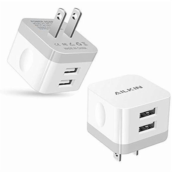 2Pack USB Wall Charger Plug, 2.4A Dual Port USB Adapter Power Cube Fast Charging Station Box Base for iPhone 15 14 13 12 Pro Max SE 11 XR XS X/8, Samsung, Phones USB Charge Block-White Brick