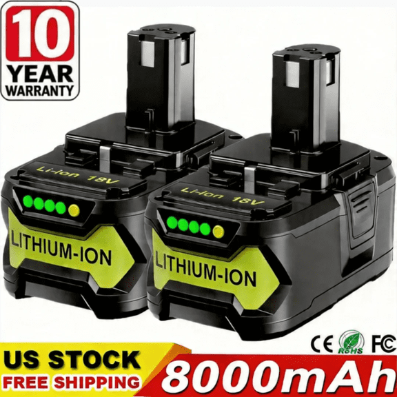 2Pack Upgraded 8.0Ah Replacement for Ryobi 18V Battery Lithium Compatible with Ryobi 18 Volt Battery ONE+ Plus P102 P103 P104 P105 P106 P108 P109 P190 PBP002 PBP005 RB18L50 BPL1820 Tools
