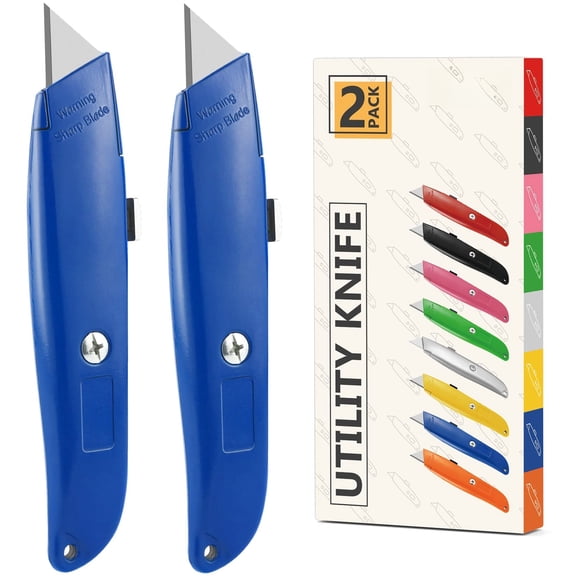 2Pack Utility Knife Box Cutter Retractable Razor Blade Heavy Duty Box Cutters Knife PVC Pipe Cutter (Red)