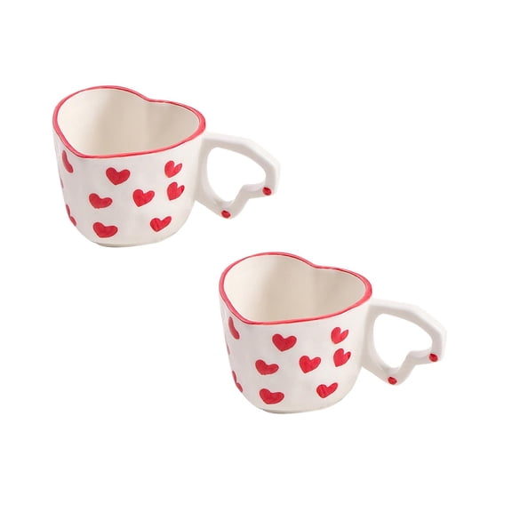2Pack Valentine'S Day Heart Shape Ceramic Cup For Coffee Milk Meaningful Cup For Daily Valentine'S Day Glass&Bottle Home Decor