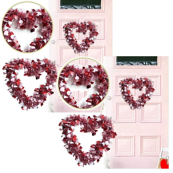 2Pack Valentine'S Day Heart Shaped Garland Holiday Outdoor Home Door Hanging Decoration Valentine'S Day Heart Garland Valentine'S Day Decoration Ornaments Wreath Home Decor