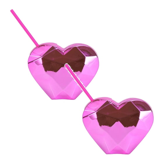 2Pack Valentines Heart Shaped Disco Cup With Lid And 23 Oz Disco Sparkling Drinking Cups Party Tumblers For Valentine Galentine Wedding Party Glass Bottle A