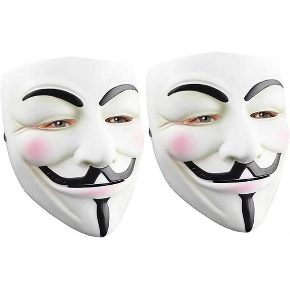 2Pack Vendetta White Masks - Anonymous Hacker Costume for Holiday Cosplay Parties - One Size Fit All Design Use Universal Size Mask