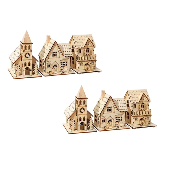 2Pack Village Wooden Glowing Led Village | Wooden Glowing Cabin Ornament Pendant Wooden Decorate For Home Living Room Bedroom Entrance Hall Desktop Ornament Home Decor