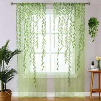 1 Pack Vine Curtains,Weeping Curtains,Window Curtain Voile Tulle Room Salix Leaf Sheer Gauze Curtain Voile Panel Drapes Curtain Green Color for Living Room, Bedroom, Balcony 100*200CM