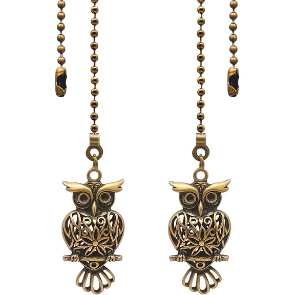 2Pack Vintage Owl Ceiling Fan Pull Chain, Bronze String Charm Decorative Extension, 14in 3mm Beaded Core Extender Ornament with Connector for Fan Wall Lamp