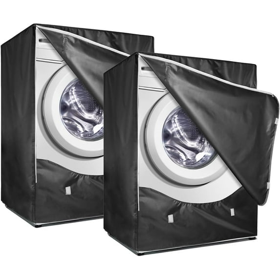 2Pack Washer and Dryer Covers, Washing Machine Cover with Zipper Design, Waterproof & Dustproof & Anti-UV Washer Covers Fit for Most Front Load Machine, 27"W x 33"D x 39"H -Black