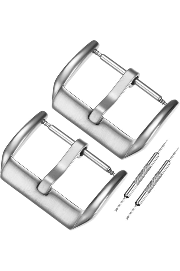 2Pack Watch Straps Bands Buckle, 0.71 Inch / 18 mm Stainless Steel Band Clasp W Pin for Smartwatch Straps/Plastic Buckle/Silicone Loops [Silver]
