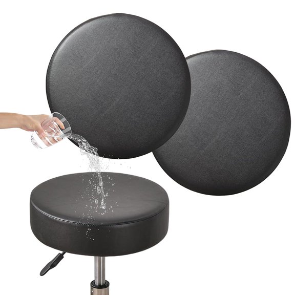 2Pack Waterproof Faux Leather Round Stool Cover - Stretchable, Machine Washable, Elastic Fit for Bar, Office, Salon, Home Decor