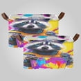 thumbnail image 1 of 2Pack Waterproof Foldable Storage Basket Medium, Metal Frame & Hollow Board Support, for Clothes and Toy Organization Graffiti-painting Raccoon, 1 of 8