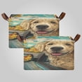thumbnail image 1 of 2Pack Waterproof Foldable Storage Basket Medium, Metal Frame & Hollow Board Support, for Clothes and Toy Organization Mischievous Golden Retriever, 1 of 8